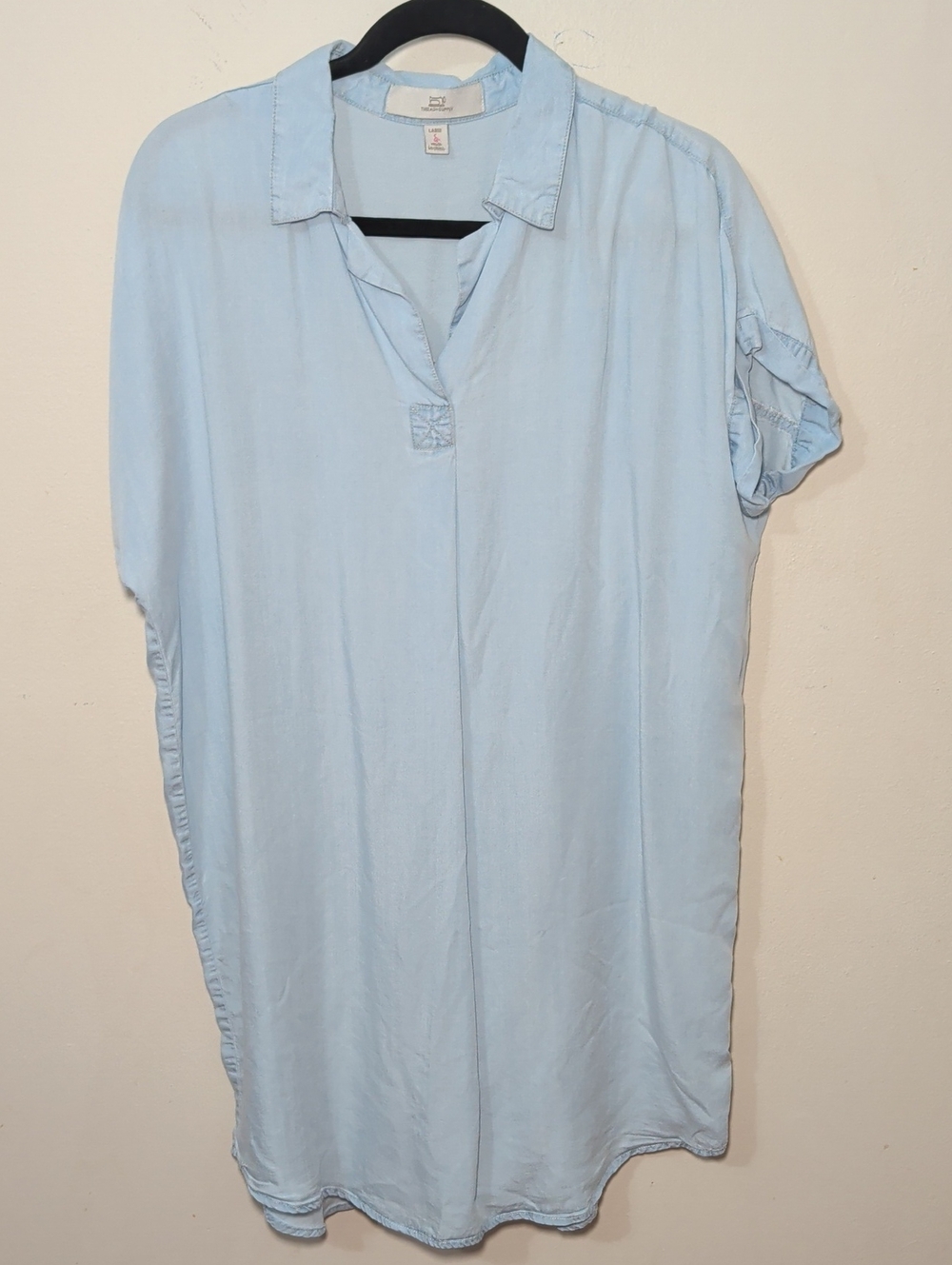 Thread & Supply Chambray Shift Dress Light Blue Collar Minimalist Women's Size L